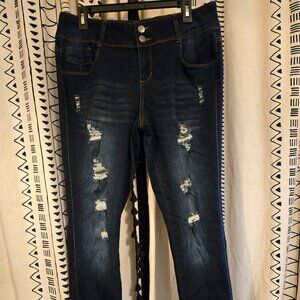 Hybrid & Company Distressed dark blue skinny jeans Size 15